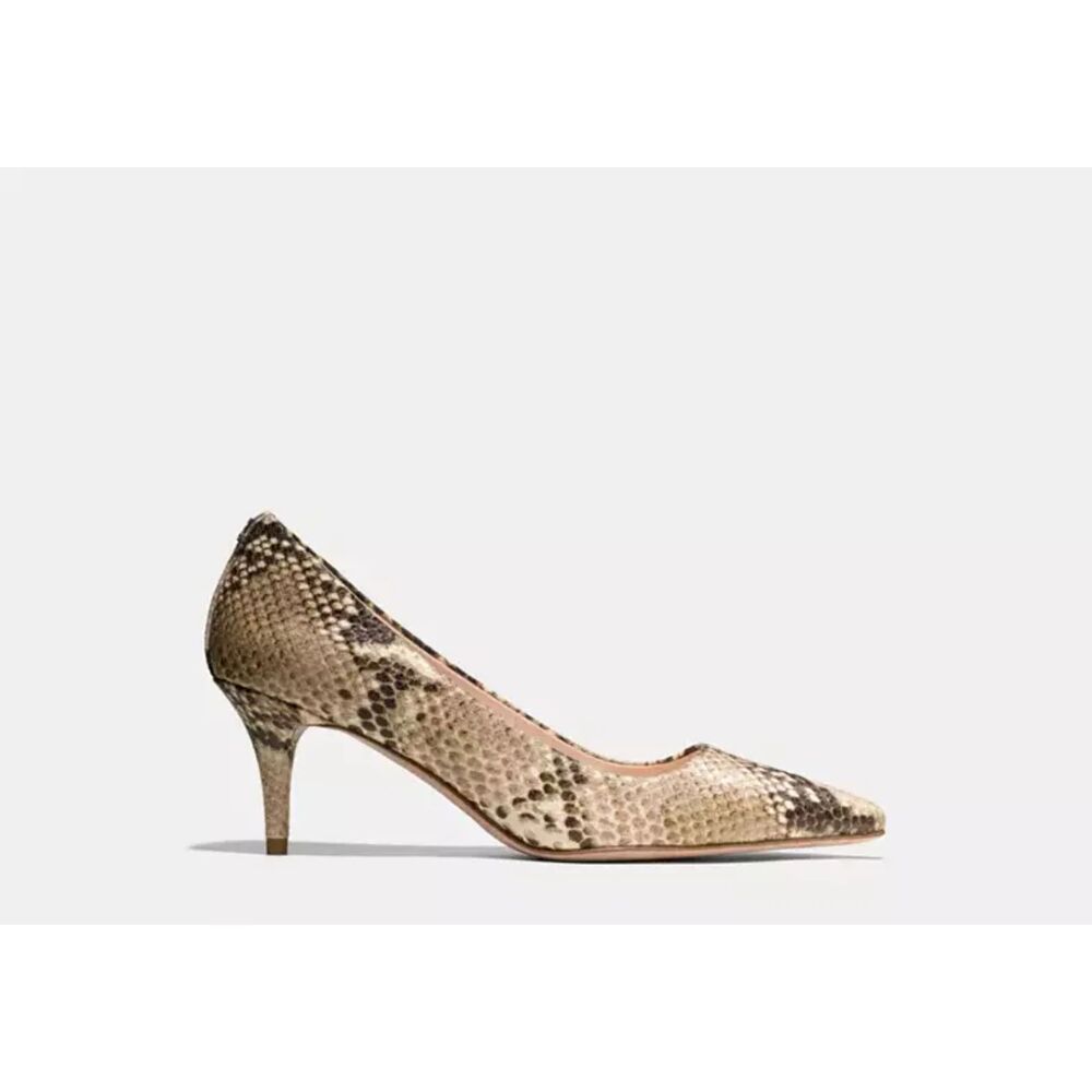 COACH Grand Snake Print Leather kitten Heels Women's Size 11 Tan Pointed Toe